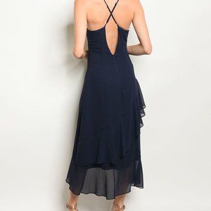 NWT Midi Open Back Sheer Layered Sleeveless Dress, Large